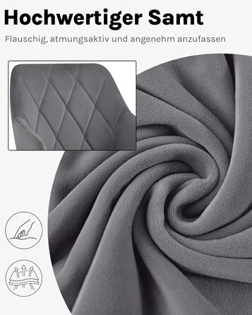 Набір обідніх стільців WOLTU з підлокітниками та спинкою, для кухні, вітальні, їдальні, м'який оксамитовий чохол, металеві ніжки, темно-сірий, 8 шт.