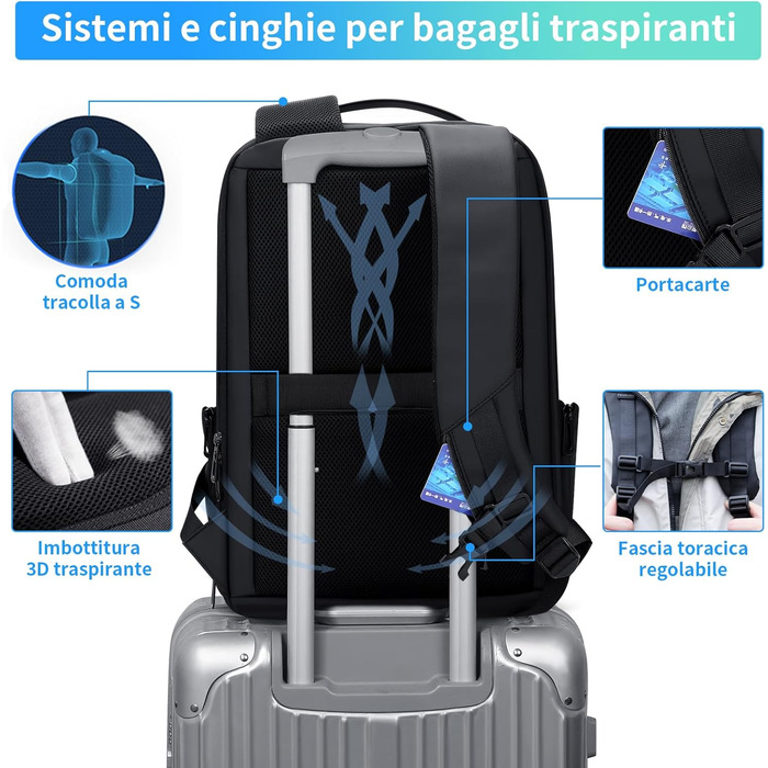 Рюкзак для ноутбука FENRUIEN 26L-38L, Бізнес, 15.6 дюймів, USB-порт, Чорний