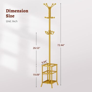 Стійка для одягу FAVOOOSTY з підставкою для парасольки, 12 гачків, для вітальні/спальні, срібло/золото