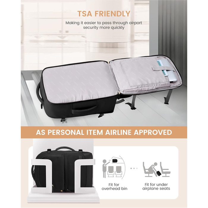 LOVEVOOK Рюкзак для ручної поклажі 40L, рюкзак для подорожей для жінок, великий, для літака з відділенням для мокрого та сухого, для ноутбука 17.3