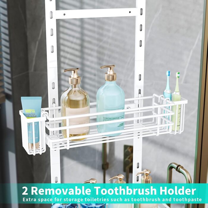 Настінна поличка для душу HapiRm з 22 гачками та 2 тримачами для зубних щіток, 5 ярусів (білий)