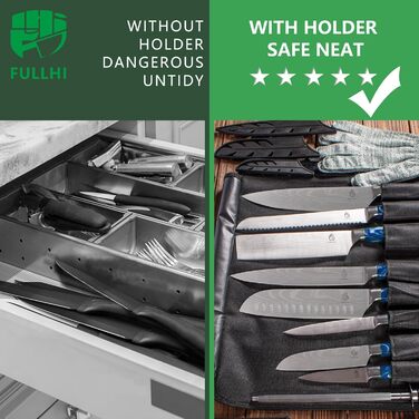 Японський набір ножів Fullhi 15 предметів з магнітним підставкою, з високоякісної сталі, ергономічні ручки з харчового пластику, для професійної та домашньої кухні