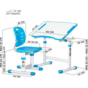 Комплект Evo-kids (стіл+стіл) Evo-07 Ergo Blue (арт. Evo-07 Ergo BL)
