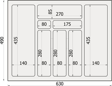 Вставка для столових приладів sossai Divio для висувних ящиків 30 см / ширина 23 см x Глибина 43 см обрізна / з 4 відділеннями / Колір антрацит / Система розташування ящиків для столових приладів (63 x 49 см-8 відділень)