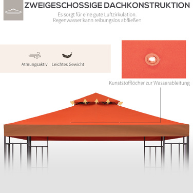 Тент для павільйону 3x3 м, водовідштовхувальний. Заміна тенту для металевого павільйону. Тент для садового павільйону, намет для вечірок, садовий намет. Поліестер, колір: бордовий.