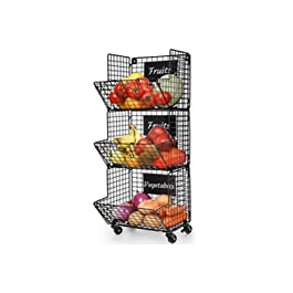 Кошик для фруктів Yorbay металева підвісна настінна кошик для фруктів і овочів, візок на коліщатках з 3 поверхами, 5 шт. S-образні гачки і знімні