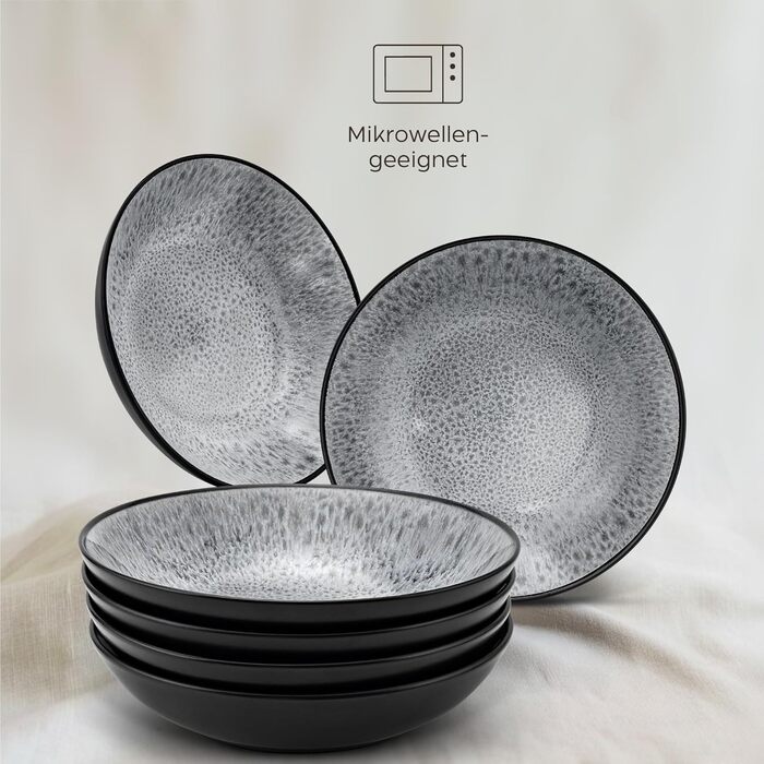 Набір посуду Twinzee Steingut 24 шт. для 6 осіб: тарілки та миски - серія Riviera (Perla, глибокі тарілки (x6))