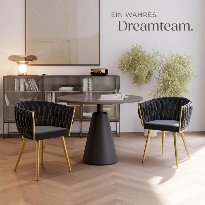 Крісла tectake® з оксамиту, комплект 2 шт., чорний/золотий, для вітальні, їдальні, туалетного столика