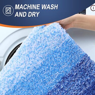 Набір килимків для ванної кімнати OLANLY, 2 шт., м'який, швидковисихаючий, мікрофібра, нековзний, можна прати в пральній машині, сушильний шкаф, плюшеві килимки для ванної кімнати (119,4 x 50,8 см + 61 x 40,6 см, світло-королівський блакитний)
