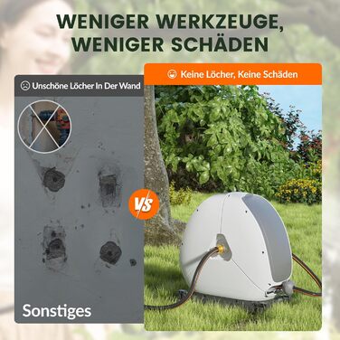 Тросовий барабан для садового шланга Giraffe Tools 25 м з висувною конструкцією, міцною основою, 7-функціональною насадкою та 360° поворотним кріпленням