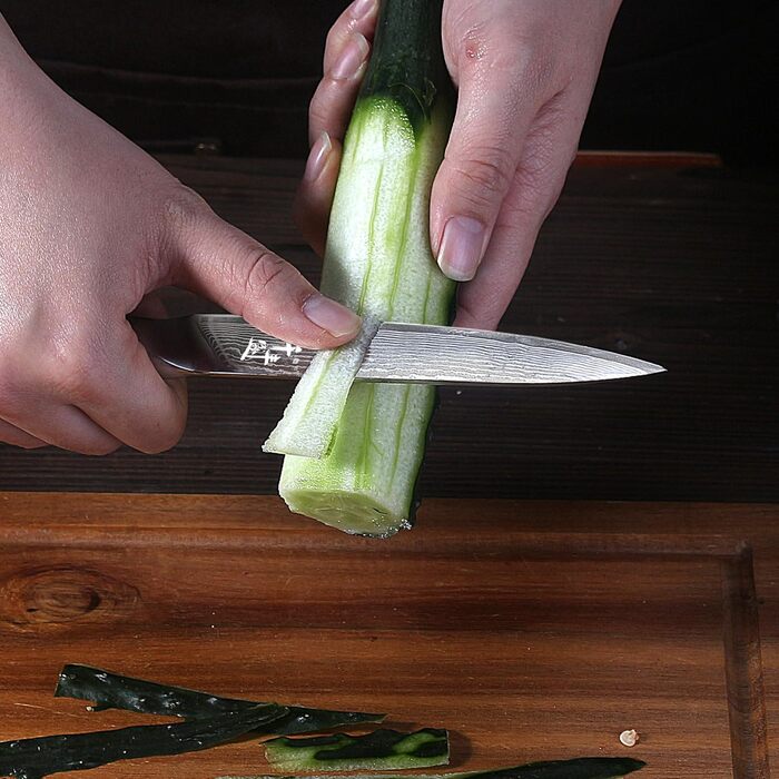 Саторі Дамаска 18 см - професійний кухонний ніж з дерев'яною ручкою, з високим вмістом вуглецю, VG10 сталь, преміум якість