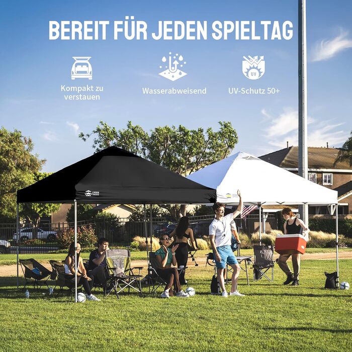 Павільйон CROWN SHADES 3x3: Водостійкий, стабільний, зимостійкий, захист від сонця UV 50+, для кемпінгу та відпочинку на природі, з регулюванням висоти, у комплекті сумка (чорний)