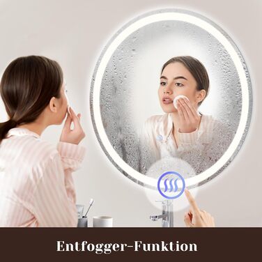 Дзеркало для ванної кімнати Mursche з підсвічуванням LED, 50x70 см, IP44, сенсорний вимикач, годинник, антизапарник, регулювання яскравості 3000K-6500K