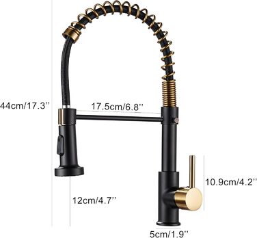 Змішувач для кухні з висувним розпилювачем, поворот на 360, гарячий/холодний, Black Gold B
