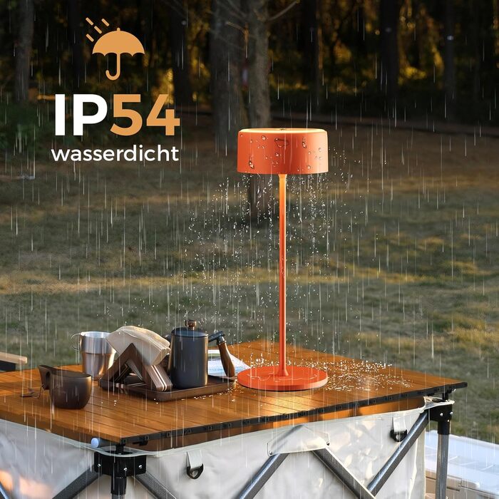 Бездротова LED-лампа TYEE на акумуляторі з регулюванням яскравості, 3000-6000K+RGB, USB-C, водонепроникна IP54, алюміній, для дому та вулиці (Оранжева)