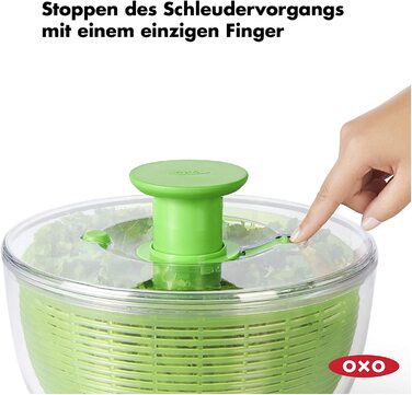 OXO Good Grips Салатниця-центрифуга з ситом та кришкою, зелена – для сушіння салату, велика