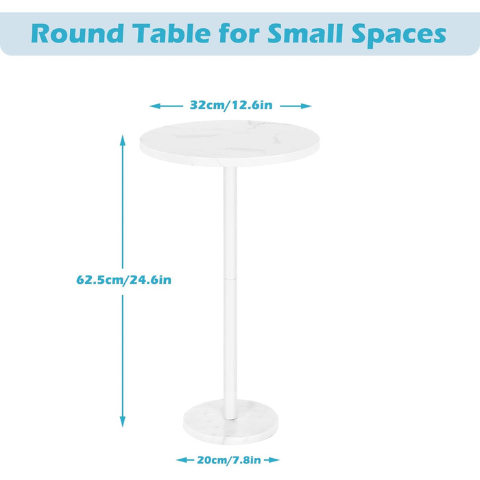 Круглий журнальний столик з мармуровою основою, 32 см, набір з 2 шт. , білий, для вітальні/спальні