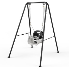 Дитяча гойдалка 4-в-1, комплект для малюків з сидінням, для дому та вулиці, складаний металевий стійка, гойдалка для дітей до 80 кг, з металевим кріпленням (чорний)