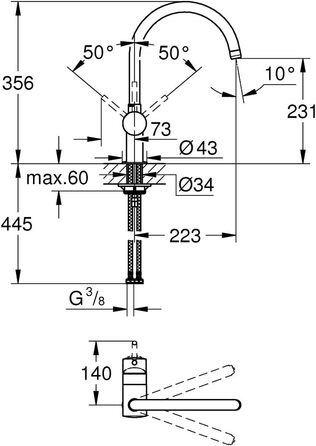 Змішувач для раковини Grohe Minta одноважільний, DN 15, 32917, C-подібний вилив Колір теплий захід сонця з щіткою