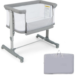 DREAMADE Beistellліжко 2-в-1 з регулюванням висоти, 5-рівнів, для новонароджених, з матрацом та колесами, 86 x 63 см, нахил 10°, сірий колір
