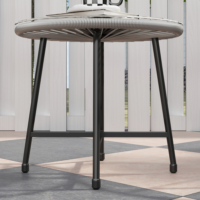 Набір садових меблів на 3 місця: 2 стільці з ротангу, стіл зі скляною стільницею, сталевий каркас. Чудовий вибір для відпочинку на свіжому повітрі! (Сірий колір)