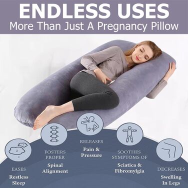 Наволочка на U-подібну подушку для вагітних та годування, бавовняна знімна наволочка для подушки для тіла, сіра, 140 x 80 см