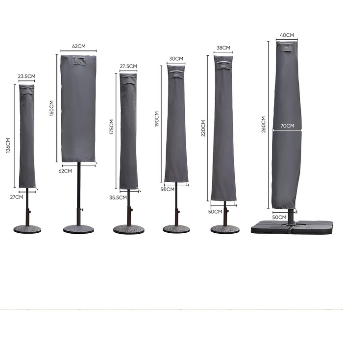 Захисний чохол для парасольки від сонця, сірий (220 x 30/50 см)