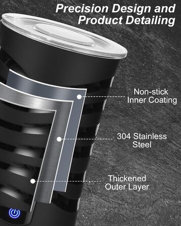 Електричний спінювач молока 4-в-1: гарячий та холодний, для кави та напоїв. Антипригарне покриття, автовимкнення