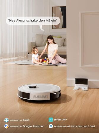 Робот-пилосос LEFANT M2 з функцією миття, багатошарове мапування, керування через APP/Alexa, Wi-Fi 2.4G/5GHz, для шерсті тварин, килимів та твердих підлог