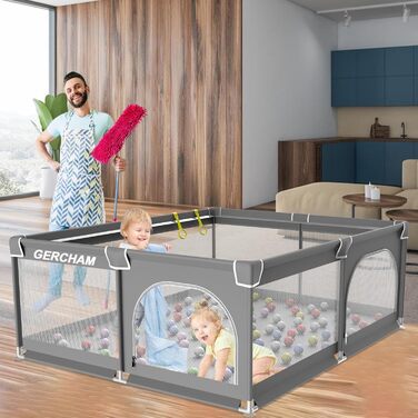 Дитячий ігровий центр/манеж Laufstall, 120x120 см, з ігровою килимком, складний, сітчасті бортики, з фіксаторами (сірий)