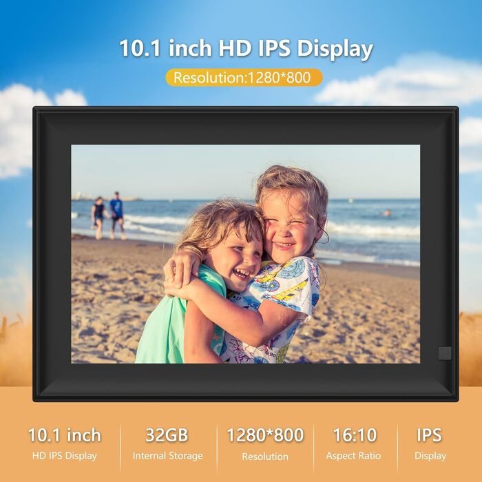 Цифровий фоторамка з Wi-Fi, 10.1 дюйма, сенсорний екран, 32GB, Frameo