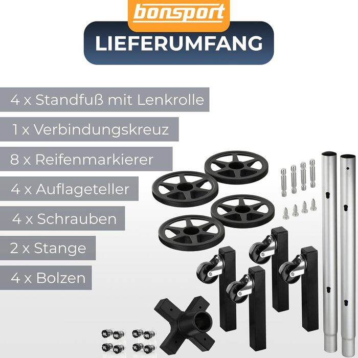Стійка для шин Bonsport, до 225 мм, на колесах - органайзер для 8 шин з маркерами, вантажопідйомність 100 кг