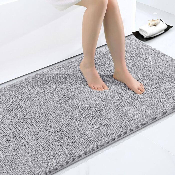 Килимок для ванної кімнати Homaxy з антиковзким покриттям, мікрофібра, 60 x 120 см, світло-сірий