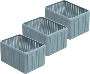 Набір з 3 ящиків для зберігання 13 л, пластик (перероблений з поліпропілену) без бісфенолу А, 3 x 13 л (32,6 x 23,8 x 18,8 см), 3 (синій)
