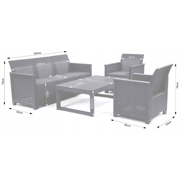 Комплект садових меблів Keter з пластику, сірий, 4 предмети