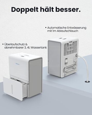 Електричний осушувач повітря Newentor 12L для підвалу, 35dB, з гофрованим шлангом 1м, для приміщень до 25м²/122м³, 10 років гарантії, фільтр, таймер, продуктивність 25л/день