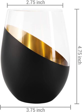 АНУБЕ 482 мл, келихи для червоного або білого вина мідного кольору без ніжок, для дегустації вин, весілля, ювілею, вишуканої кухні, 6 шт. (чорний)