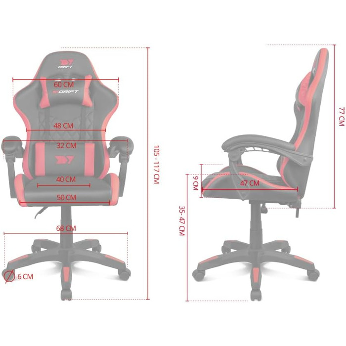 Ігровий крісло DRIFT GAMING DR35 - комфорт та підтримка для геймерів, чорно-сірий, з підголівником та поперековою підтримкою