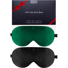 Шовкова маска для сну, 2 шт. , 100 натуральний шовк, регульований ремінець, блокує світло (06 Black & Emerald Green)