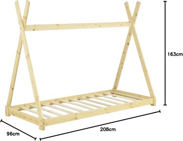 Ліжко дитяче Onejda Tipi від en.casa, 80x160 см, з натурального дерева, біле