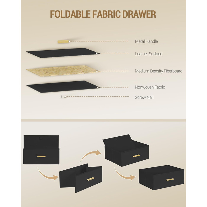 Набір приліжкових тумбочок Hzuaneri 2 шт. з LED-підсвічуванням, зарядкою USB та 3 висувними ящиками, для спальні/вітальні, чорний (NS35504B)