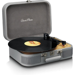 Програвач вінілу Lenco Classic Phono TT-116 Bluetooth, 3 швидкості, вінтажний стиль, RCA вихід, стерео динаміки, сірий