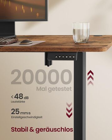SONGMICS Електричний стіл SONGMICS LSD138K01, 180 x 80 см, регульована висота, пам'ять на 4 положення, для офісу, вінтажний коричневий