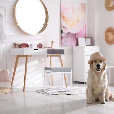 Пуф-стілець для туалетного столика, білий та золотий, з штучної шкіри, для макіяжу, сучасний, для спальні/вітальні