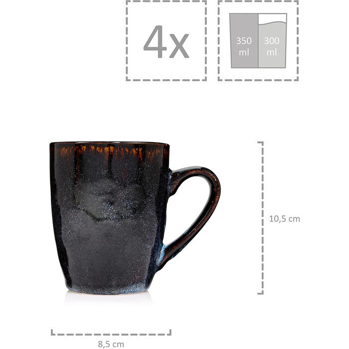 Набір посуду Sänger Tokio 24 елементи, керамічний сервіз на 8 осіб, сучасний ручної роботи, темно-синій з чорними акцентами | PREMIUM COLLECTION (кавовий набір 4 шт.)