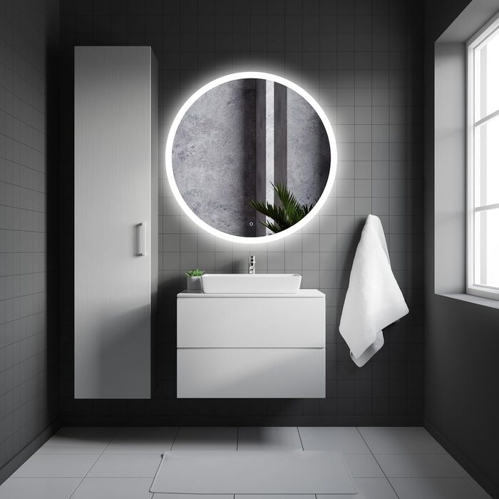 Круглий дзеркало для ванної кімнати 80 см з LED-підсвічуванням та сенсорним вимикачем