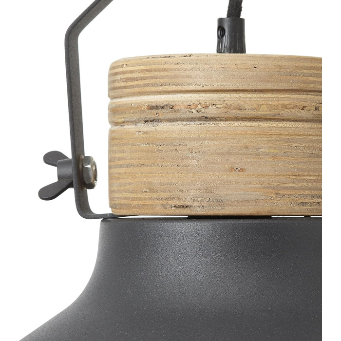 Підвісний світильник з абажуром - регулюється по висоті/ланцюжок може бути вкорочений - виготовлений з металу/дерева - з чорного корунду - Ø 33 см і 1,33 м у висоту