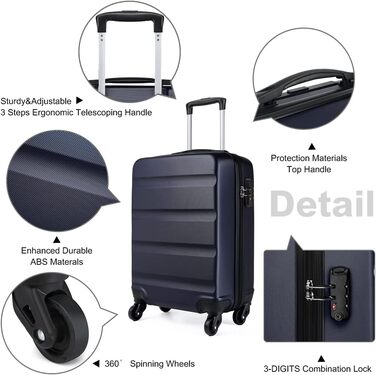 Чемодан-валіза KONO на коліщатках, середній, з ABS пластику, блакитний (колекція)