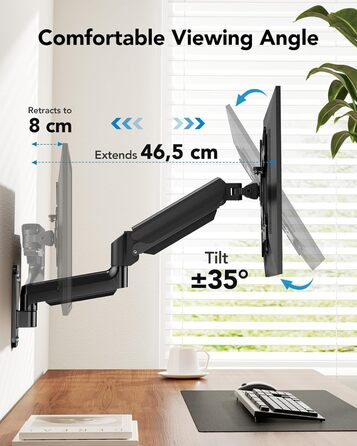 Кріплення для монітора HUANUO, 17-35 дюймів, LED/LCD/TV, VESA 75/100/200mm, регульоване, поворотне, з газовою пружиною