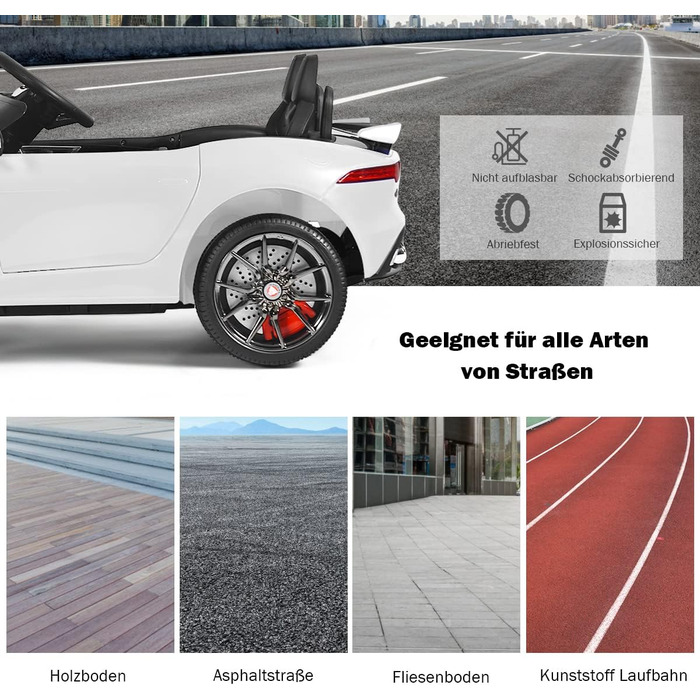 Дитячий електромобіль Jaguar Costway, 12V, з пультом, музикою, фарами, білий, для дітей від 3 років